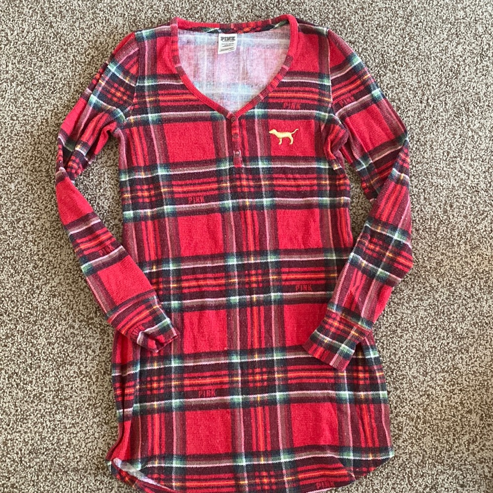 Victoria secret plaid night dress shirt dress small s sm red tartan Christmas